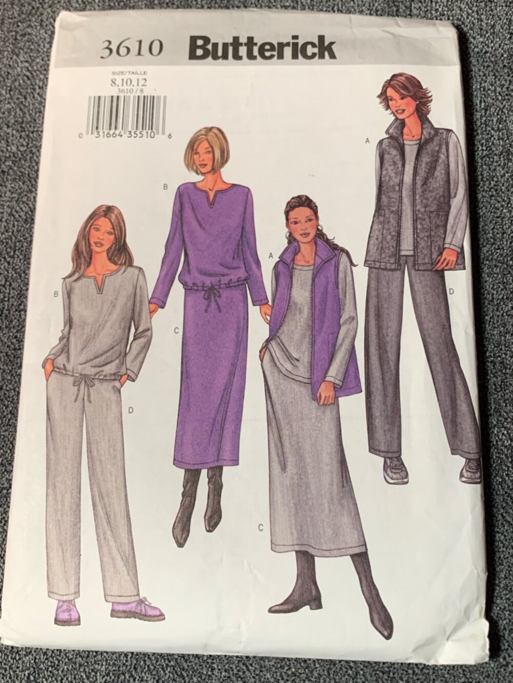 Butterick 3610 Womens Vest Shirt Pant Pattern Size 8 10 12 Uncut 2000s